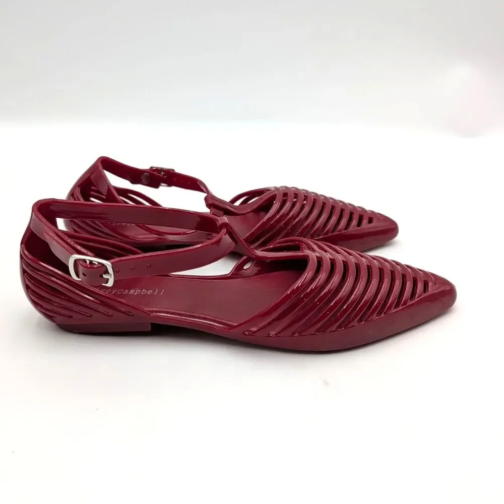 Jeffrey Campbell Squeaky Jelly Flat Shoes Women's Cherry Red Size US8 EU38